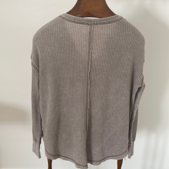 Z Supply Waffle Knit Henley Thermal Sweatshirt Top - Picture 8 of 9